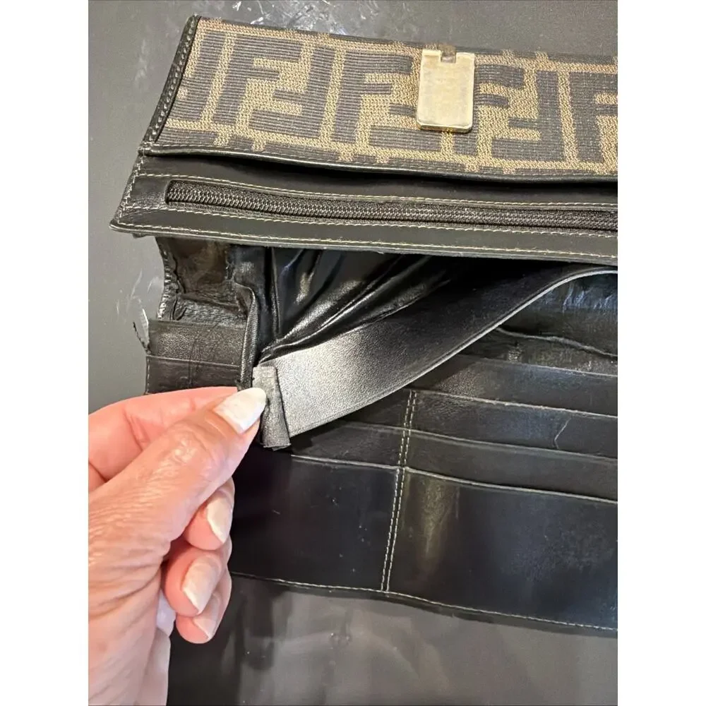Fendi Women Vintage Logo Monogram Wallet Needs Repair